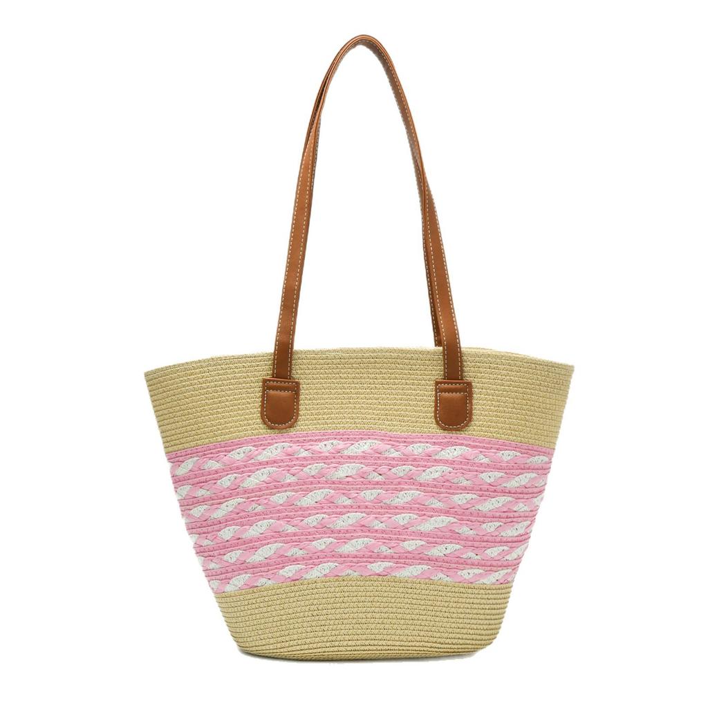 Einschulter-Patchwork-Strobgeflecht-Tasche, Vielseitige Handgeflochtene Tasche, Große Tragetasche, Urlaubs-Strandtasche, Gemüsekorb, Damentasche