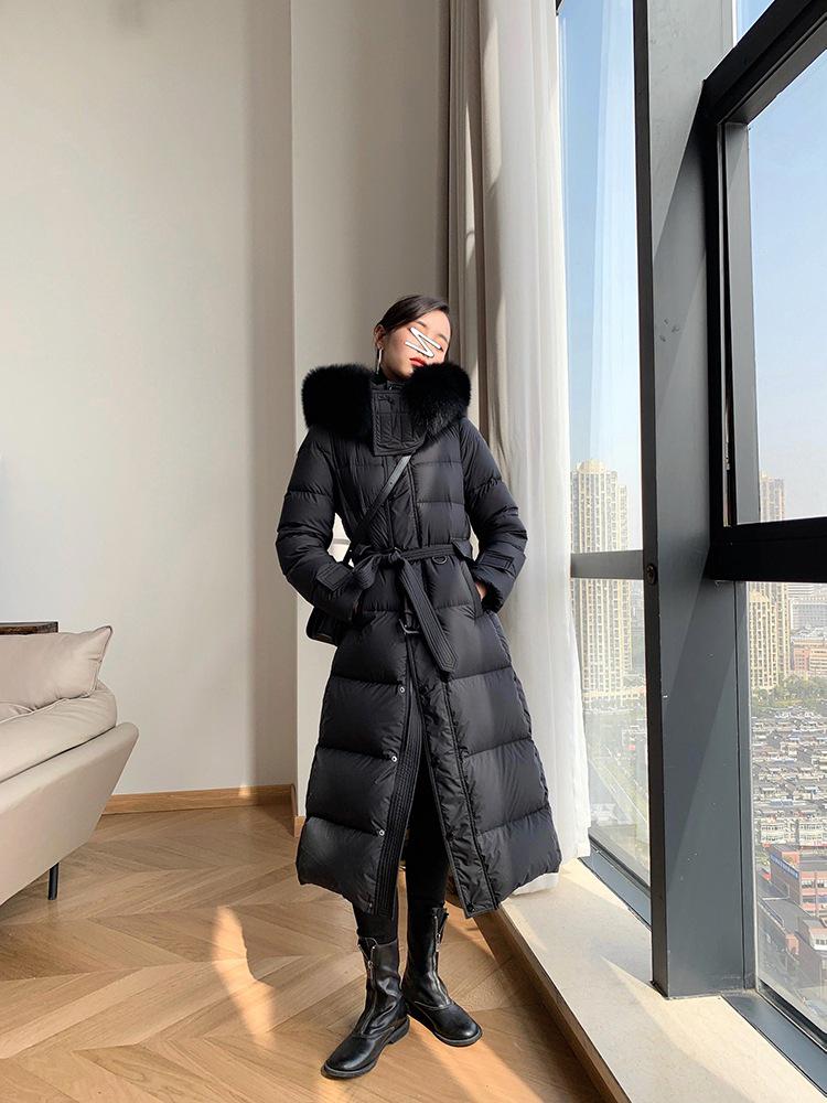 Women's Luxurious Slimming Hooded White Duck Down Jacket with Fox Fur Trim