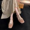 2026 Women Summer European and American Comfortable Leather Cowhide Hollow Bird's Nest Low Heel Baotou Large Size Roman Sandals