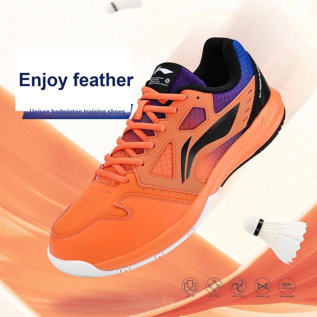 Li-Ning Light Feather Series Lightning Hero 1.0 Comfortable Non-Slip Breathable Low-Top Badminton Shoes Unisex Shoes Crimson Orange Black AYTT035-3