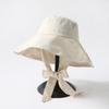 Nuovo Estivo Primavera Cappello a Secchiello con Laccio alla Giapponese da Donna Stile Coreano a Tesa Larga Pieghevole UV Cotone Lino Spiaggia Cinturino Cappello da Sole