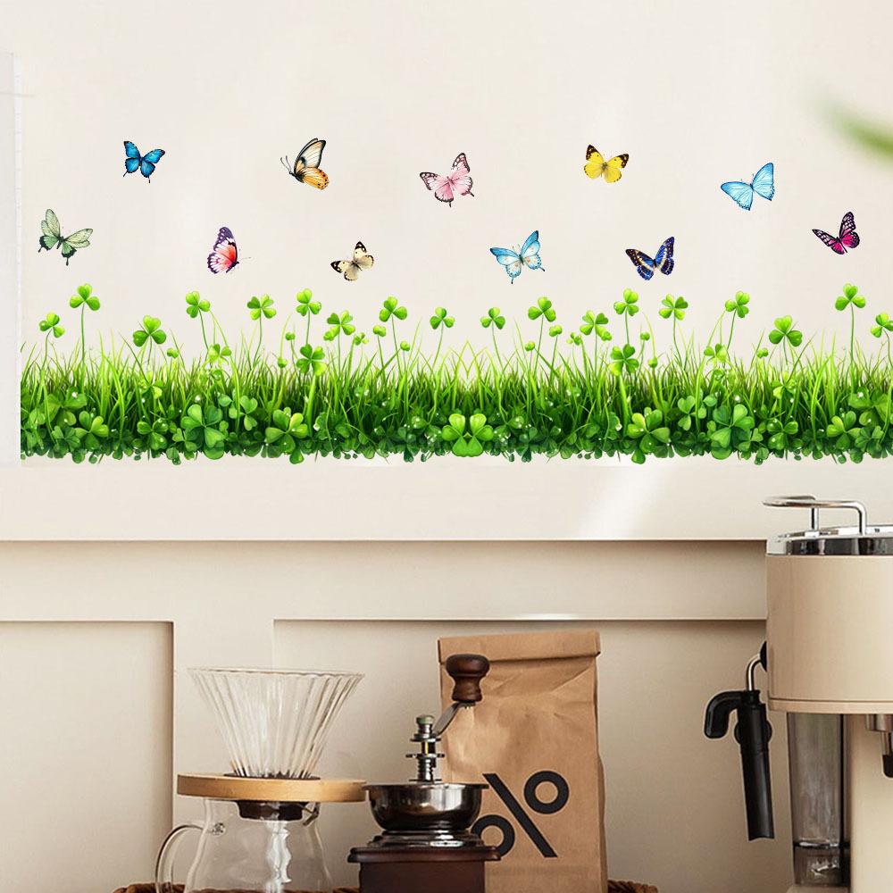 Clover Butterfly Self Adhesive Wall Sticker for Living Room Bedroom Home Decor Skirting Board Decal