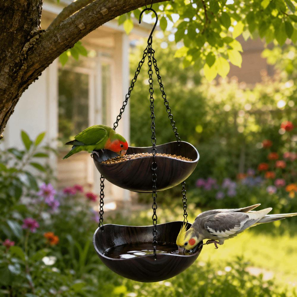 Bowl-shaped Bird Bath Bowl Double Layer Hummingbird Water Drinker Hanging Bird Feeder Garden