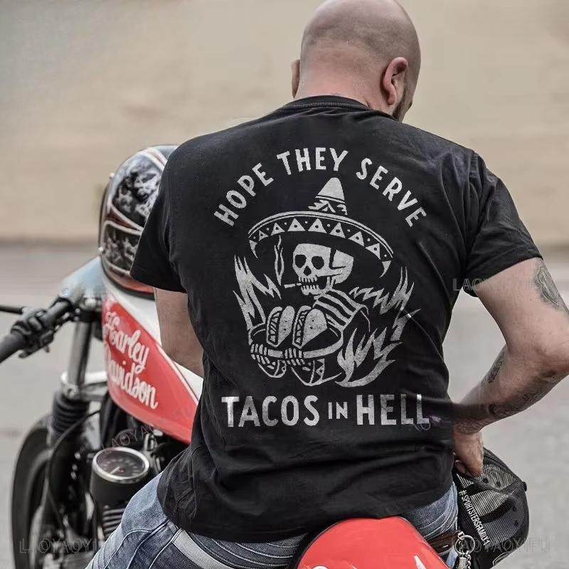 2026 Cool Biker Drinking Beer Skull Graphic Men Cotton Tshirts Summer Punk Rock Clothes Halloween Party Tshirt
