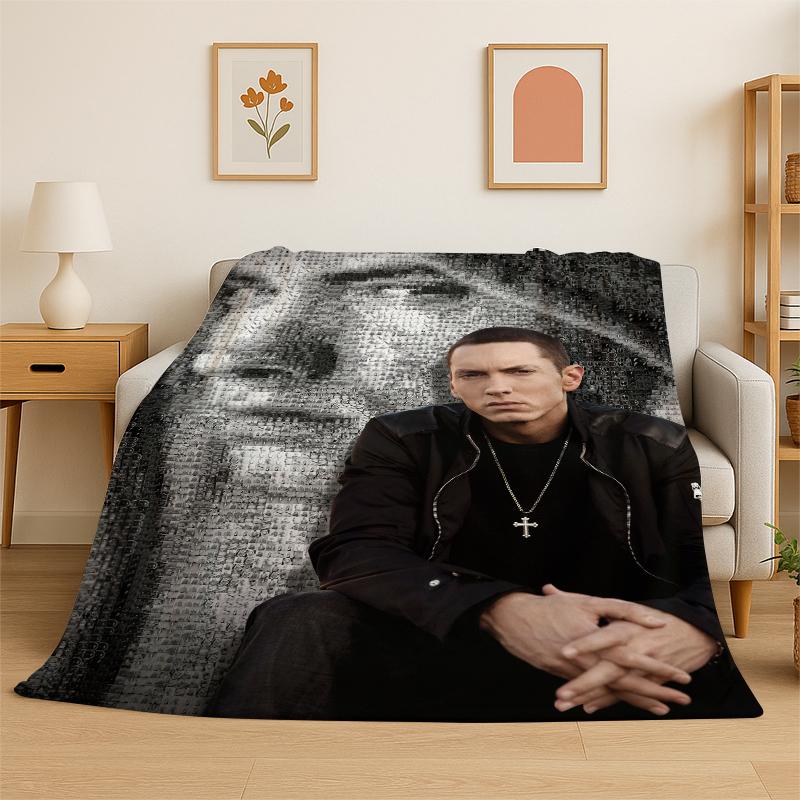 

Rapper Eminem Tupac 15pac Hip Hop Rap God Flannel Blanket Soft Warm Throw Blanket for Bedroom Living Room Bed Travel Picnic 75x90cm