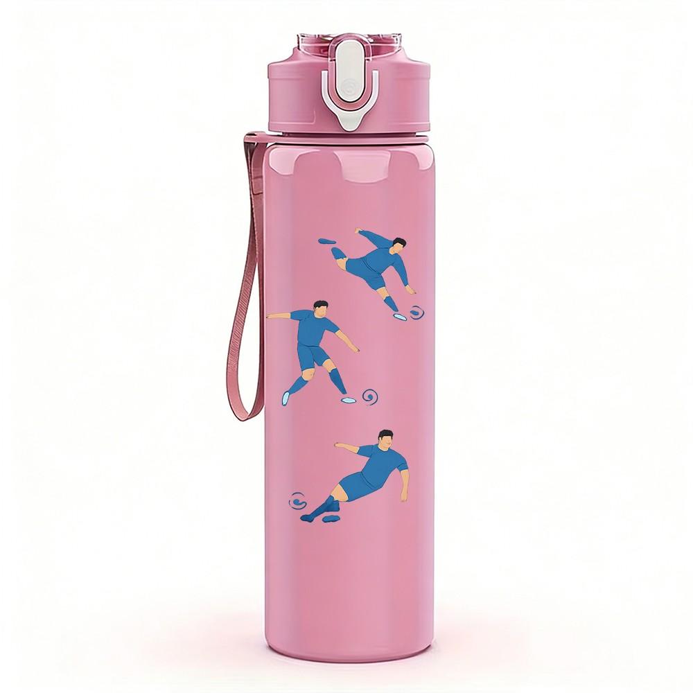 1PC Soccer Player Silhouette Group 750ml Color Plastic Sports Water Bottle Leakproof Flip Straw Lid Suitable for Sports Office Home Use