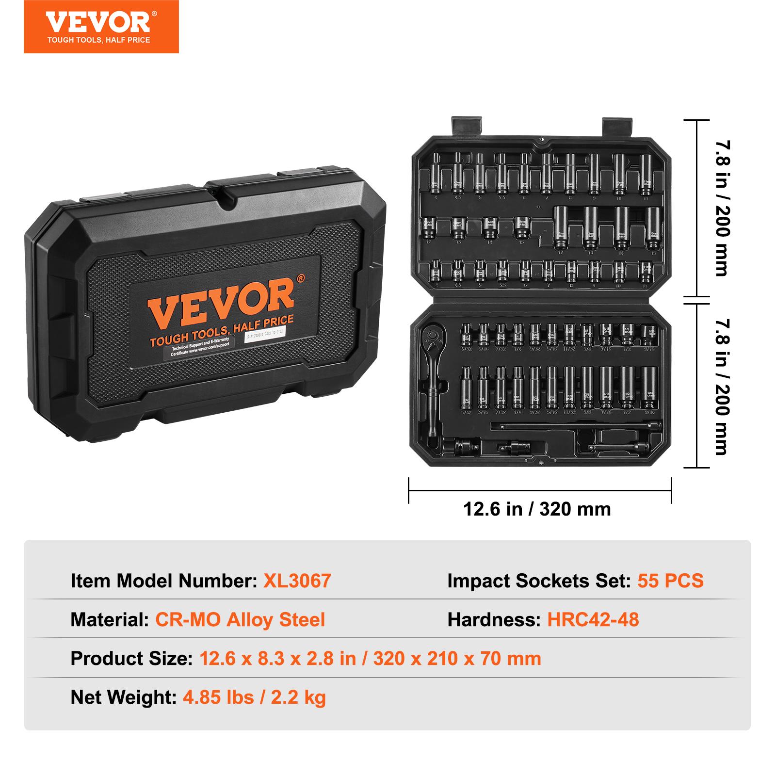 

SucceBuy Drive Impact Socket Set Deep&Shallow Socket Set CR-V Alloy Steel for Auto Repair Easy-to-Read Size Marking Storage Case
