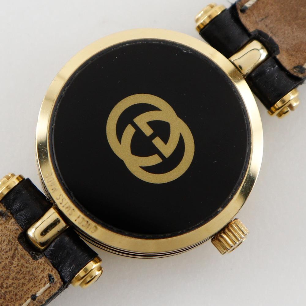 GUCCI Sherry Watches 2000L blackDial Plated Gold/leather Quartz Analog display Women Used