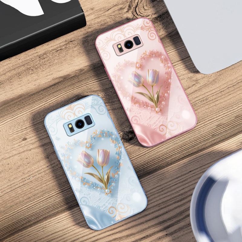 Love's Pink Purple Tulip For Samsung S25 S25 Edge S25Ultra S8 9 S10 20 U Ltra S21 Pro 22 Plus S23 FE S24 Ultra Glass Phone Case