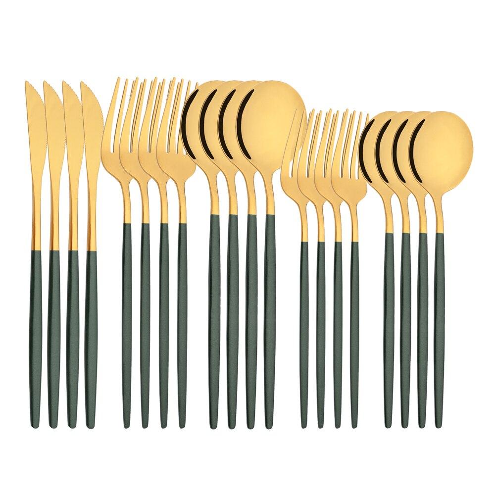 20Pcs/4Sets Stainless Steel Cutlery Tableware Mirror Polished Dinnerware Set White Gold Knife Fork Spoon Flatware Silverware Dinner Set