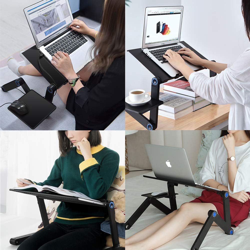 Laptop Stand, PC Stand, Computer Desk, Height Adjustable, Posture Adjustable, Foldable, Aluminum Computer Stand (Black)