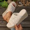 Fashion Plus Size 36-43 Braided Wedge Sandals Women 2025 Summer Linen Thick Sole Slippers Woman Comfy Hollow Out Platform Sandles Female