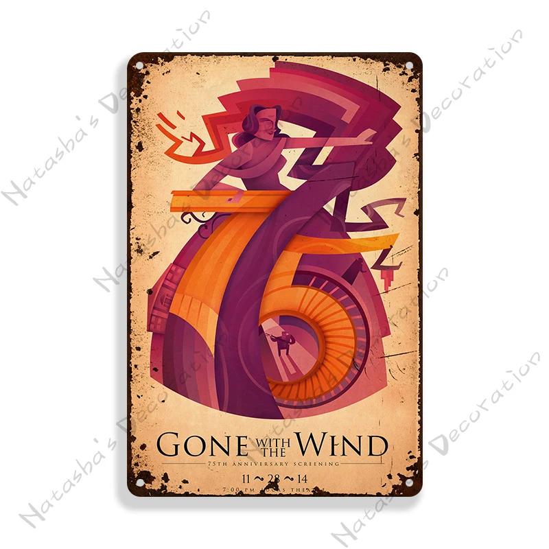 Gone With The Wind Metal Sign Classic Movie Metal Poster Man Cave Garage Vintage Metal Plate Rusty Metal Plaque Industrial Decor