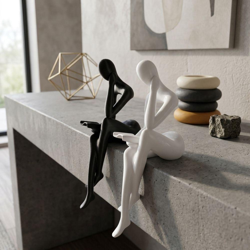 Minimalist Abstract Thinker Sitting Figurine Plastic Tabletop Human Decor Tabletop Shelf