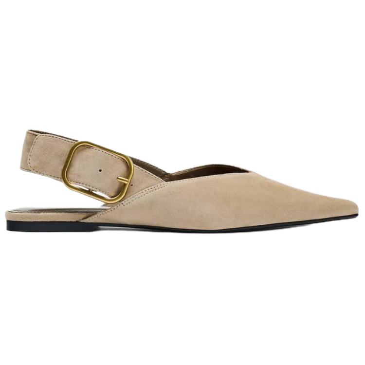 Zara Fashionable Open-Back Casual Flats Women Flats Beige 1518610102