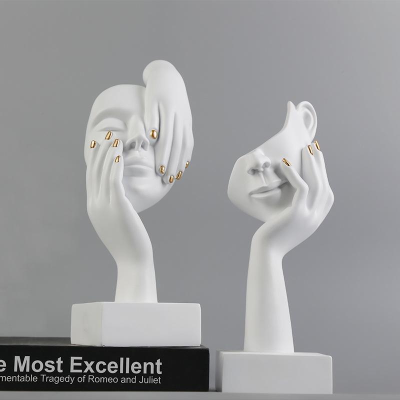 27cm Bstract Face Sculpture Resin Thinker Figurines for Desktop Office Desk Living Room Table Collection Figurine Decoration