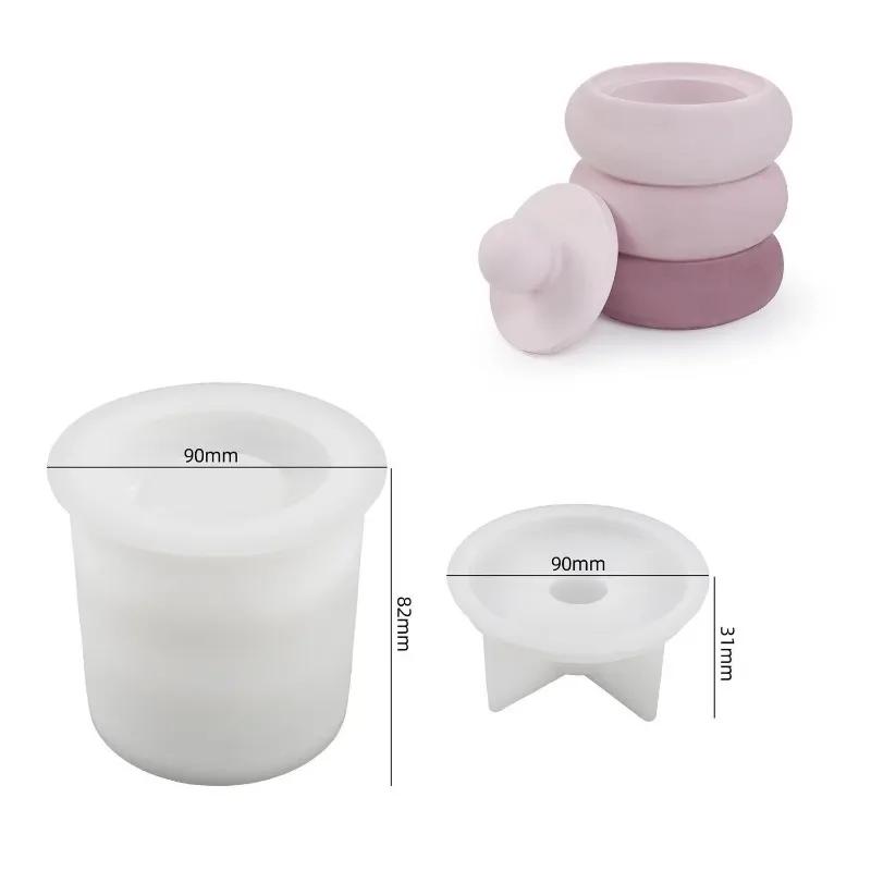 Silikonové formy na svíčky s víkem, kulaté úložné boxy, minimalistické, betonové, sádrové, pryskyřičné formy, domácí dekorace, nádoba na svíčky