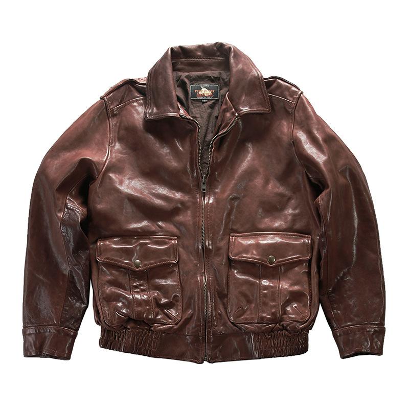 New Men's Short Casual A Leather Leather Jacket Lapel Flight Suit Vegetable Tanned Cowhide Jacket