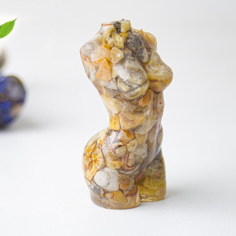 Resin Art Sculpture Of Female Figure With Natural Water Crystals For Desk Display
