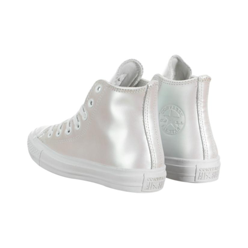 Converse Chuck Taylor All Star Iridescent Leather High-Top Skate Shoes Women Sneakers Silver 566094C