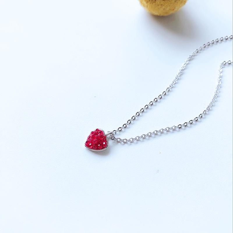 

Ожерелье-ключица из стерлингового серебра 925 пробы с красным сердцем - Милое и универсальное в японском/корейском стиле, рождественский подарок для женщин 925 Sterling Silver