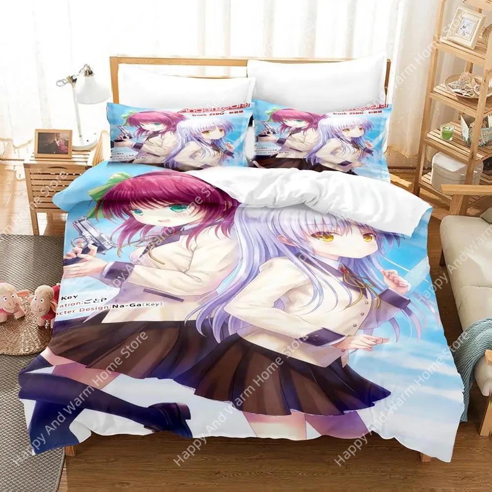 3D Print Anime Angel Beats Beding Set Soft Duvet Cover Bed Linen Set Comfortable Quilt Cover Pilowcase Warm Comforter King Quen Sized Dimensions Young