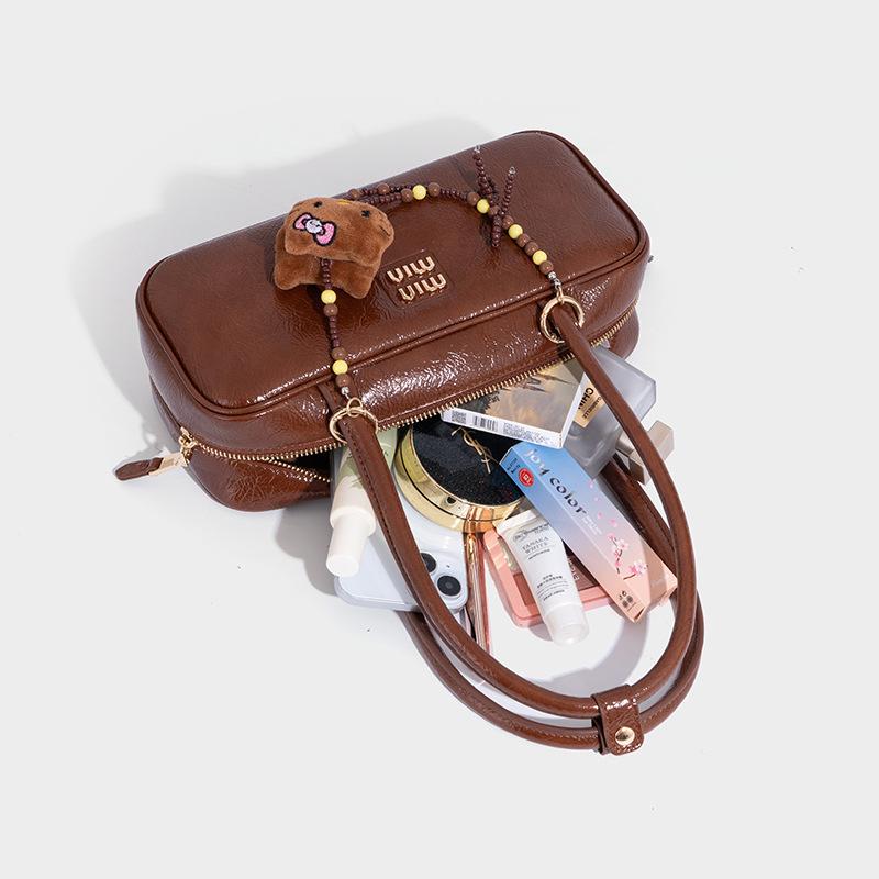 Vintage Lackleder Bowlingtasche 2025 Neue Vielseitige Unterarmtasche Einzelne Schulterhandtasche Hochwertige Boston-Tasche