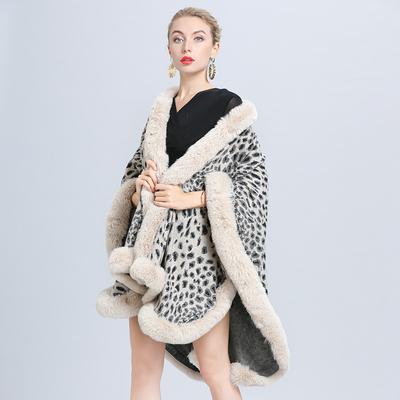 New Fashion Winter Leopard Cloak Warm Thick Coat Plus Size Poncho Women Faux Fur Collar Cape Big Pendulum Outside Streetwear