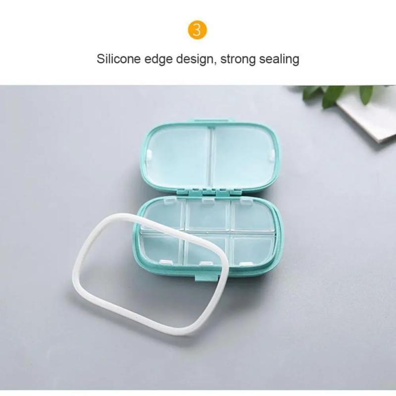 Mini Portable 8 Grids Pill Box Travel Medicine Organizer Container Wheat Sealed Tablets Storage Dispenser Box for Medicines