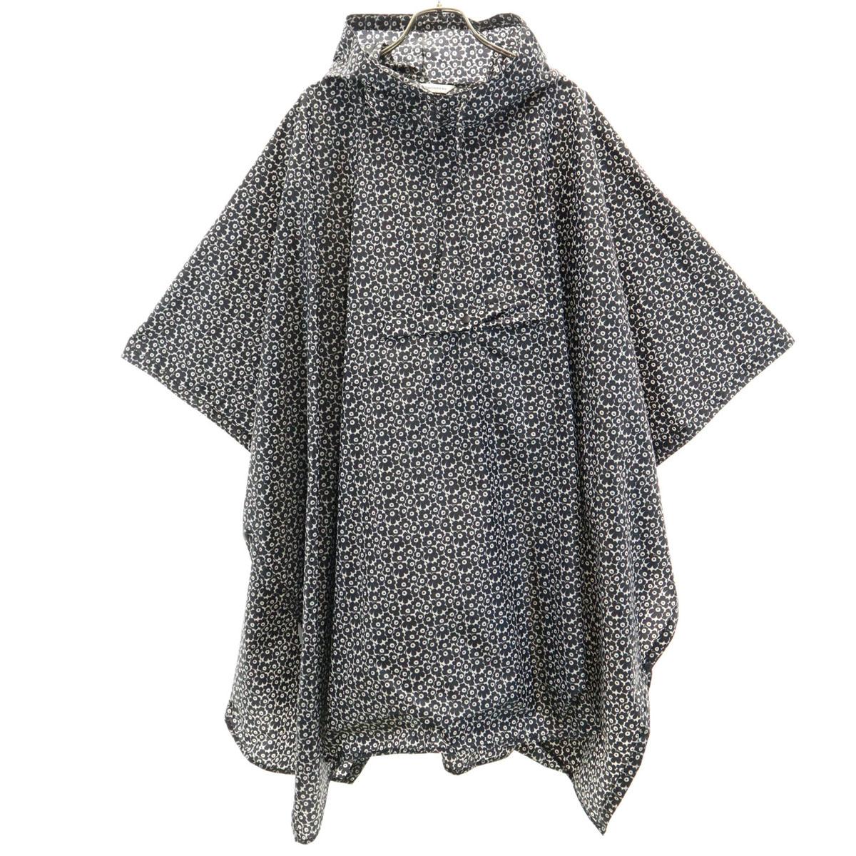 

marimekko Floral hood poncho Black series Pocketable raincoat Women Used