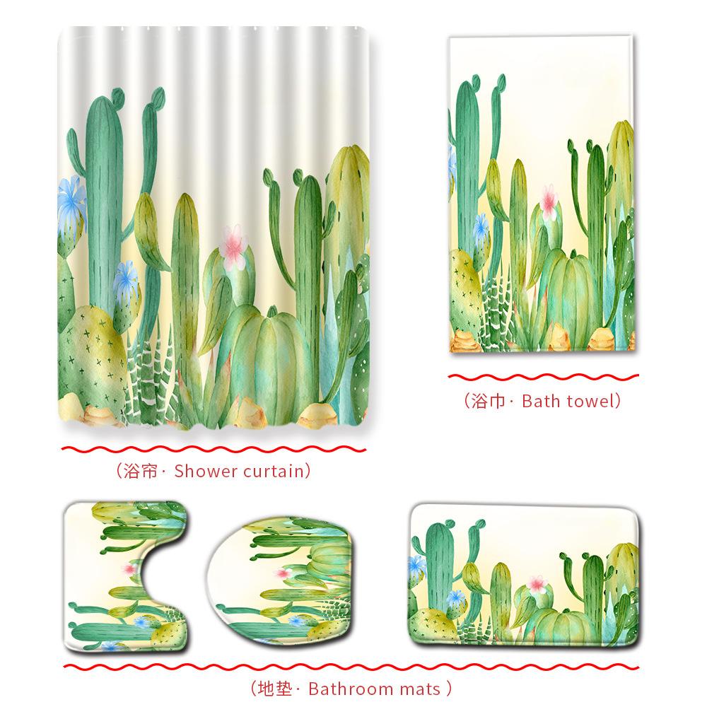Cactus Bathroom Shower Curtain Bath Towel Floor Mat Five-Piece Set Bathroom Toilet Carpet Shower Foot Mat