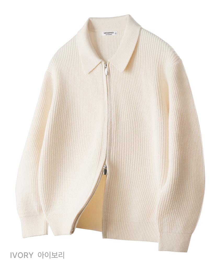UNTAPPED STUDIO [Set] Viscose Hacci Collar Cardigan + Round Neck Knit