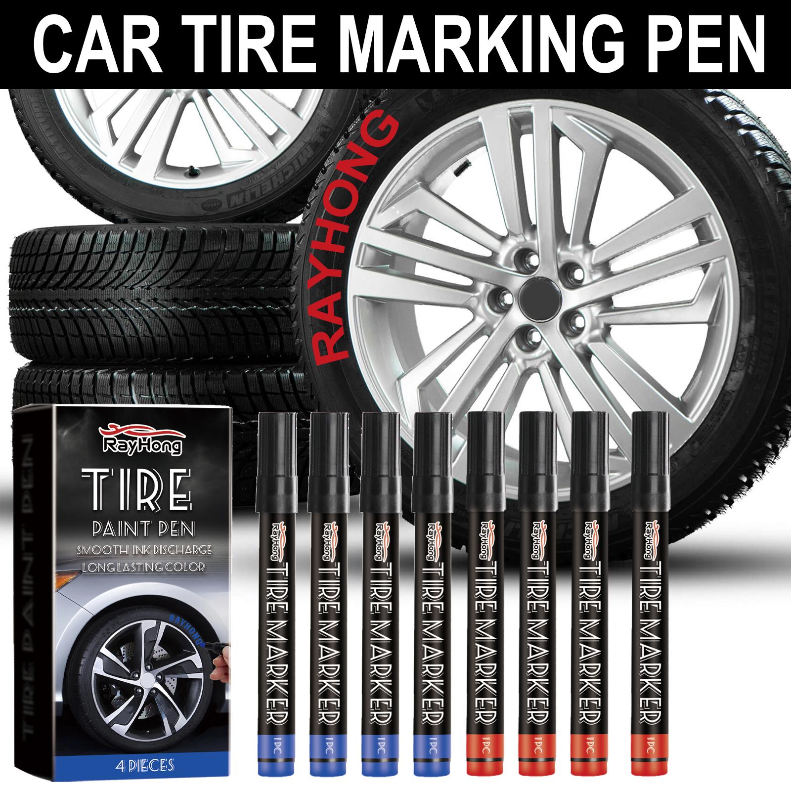 4pcs Car Tire Marker Pen Quick Dry Weather Resistant Paint Pen For Tire Lettering Creative Graffiti Design Auto Accessories rosso