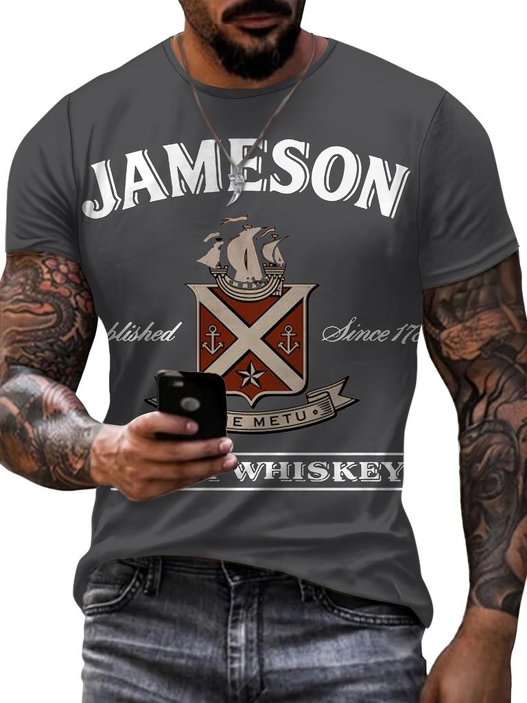 Jameson Whiskey 3D Print Men's T-Shirt - Stylish & Comfortable Short Sleeve Tee for Summer, Casual Wear