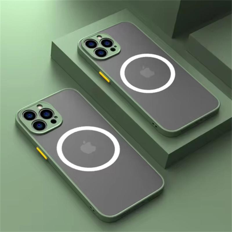 

Ударопрочный чехол для iPhone 16 Pro Max 15 14 13 12 11 ProMax Mini Plus Телефон Магнитная беспроводная зарядка для Magsafe Жесткий задний чехол For iPhone 15 Pro зелёный