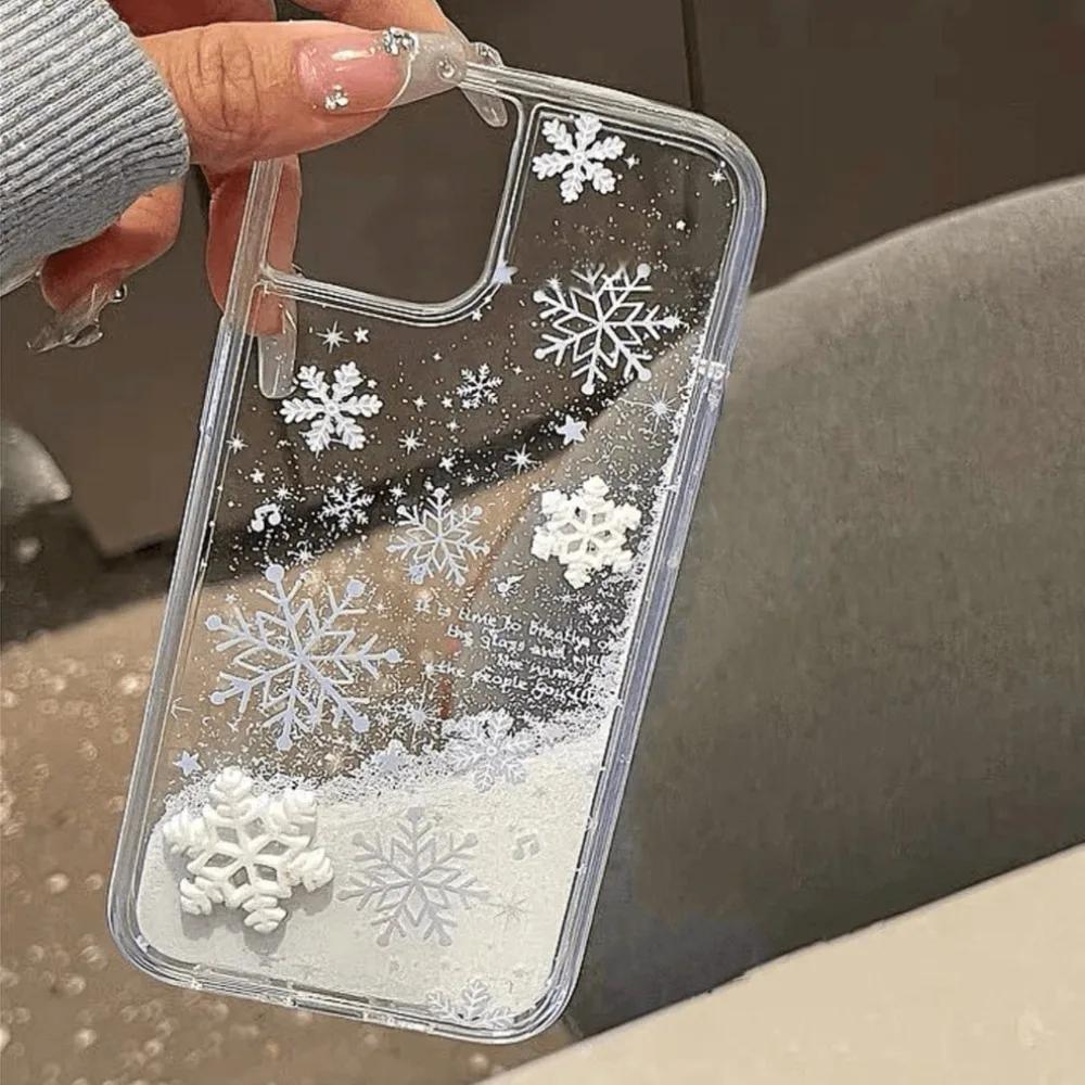

Чехол-подвеска с блестками и снежинками, с эффектом быстрый песок , для iPhone 16 15 Pro Max 14 Plus 13 12, мультяшный снеговик, блестящий цветок, зимний ТПУ чехол For iPhone 16