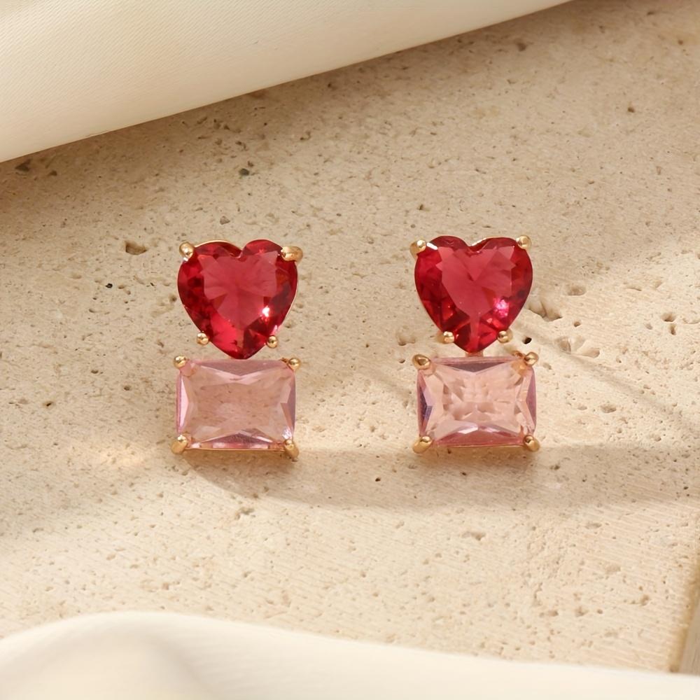 

1 пара модные серьги-подвески в форме сердца для женщин, серьги с цирконием, ювелирные изделия, аксессуары для повседневной носки, свадьбы, вечеринки розовый