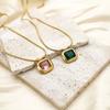 Accessories French Vintage Geometric Sugar Cube Zircon Pendant Necklace Women'S 18K Gold Stainless Steel Clavicle Chain