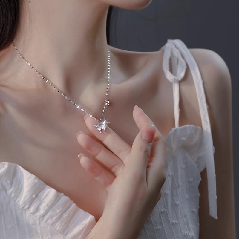 Butterfly Necklace Women'S Premium Clavicle Chain Valentine'S Day Silver 999 Accessories