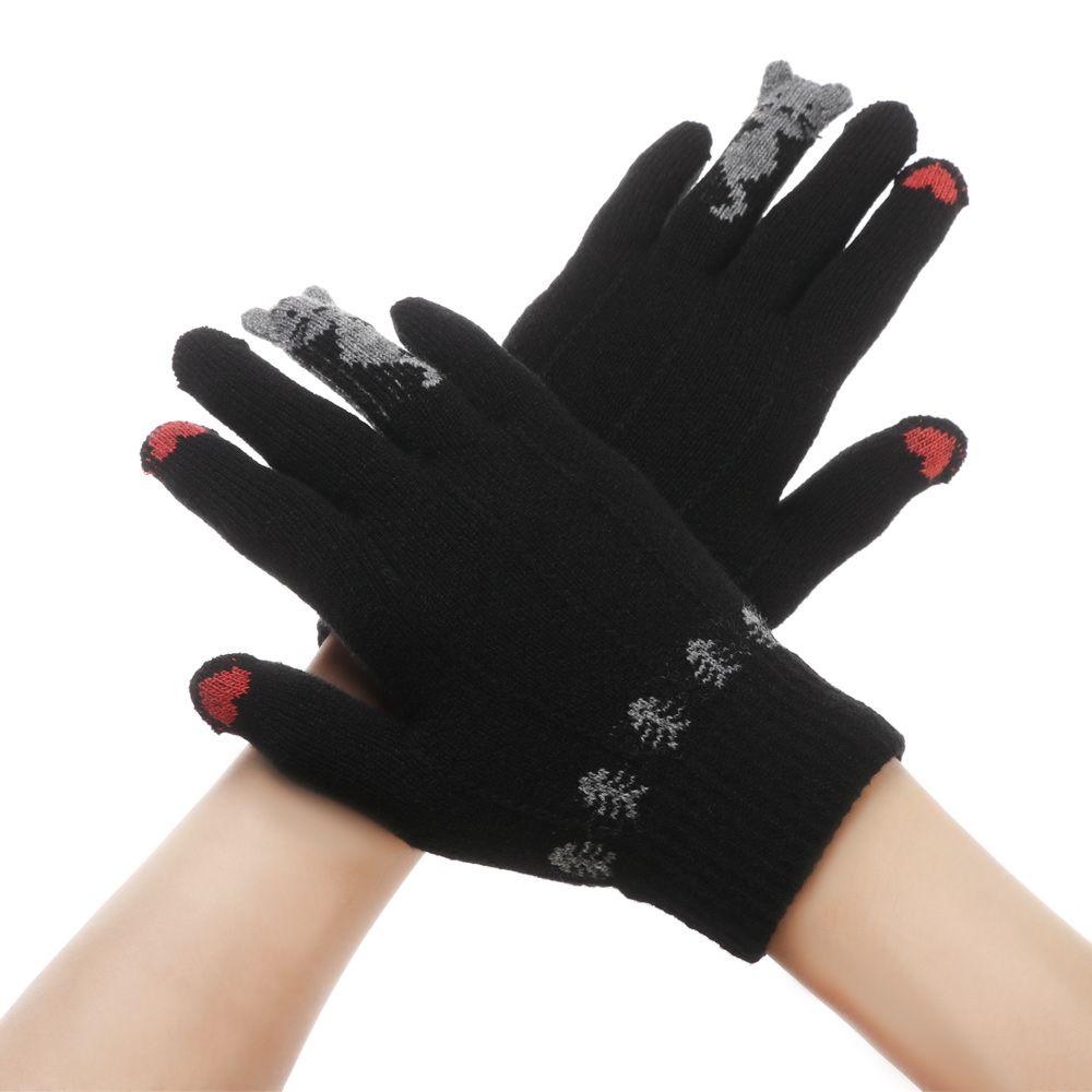 Keep Finger Warm Cute Soft Elastic Full Finger Thicken Warm Touch Screen Mittens Knitted Gloves