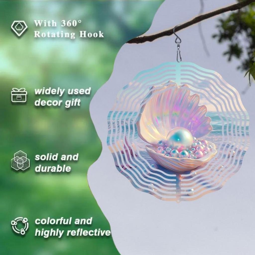 Muschel Perle 2D Mandala Windspiel Metall Rotierende Kunst für Innen Außen Heimdekoration Thanksgiving Weihnachtsgeschenk Küstenstil