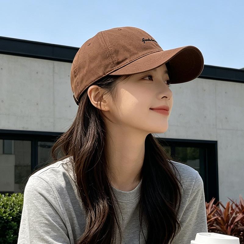 Fashion Hat Female Korean Version Versatile Big Head Circumference Show Face Small Sunscreen Peaked Cap Soft Top Embroidery Casual Shade Baseball Cap