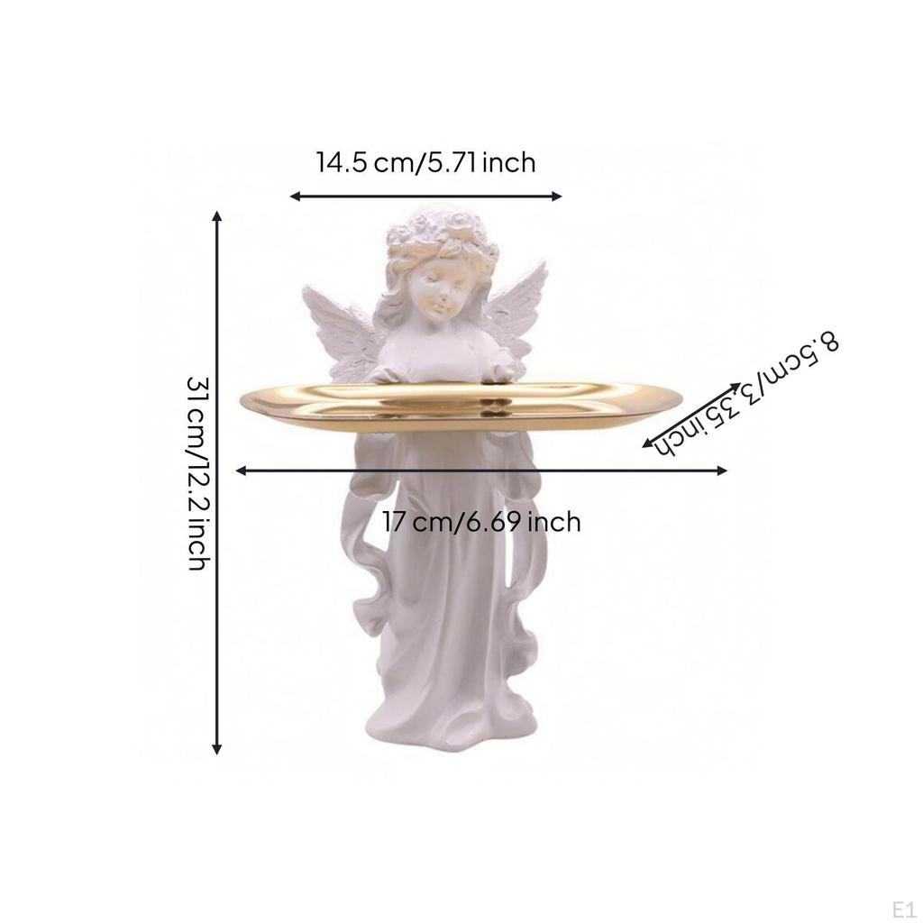 Praying Angel Figurine White Finish Figure Tray Holder Toned