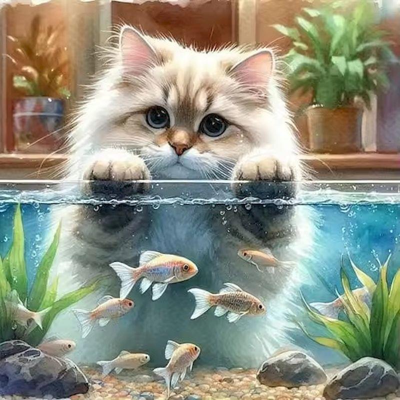 GATYZTORY DIY Cat Diamond Embroidery Animal Pattern For Adults Beginners Mosaic Flower Diamond Painting Holiday Gifts