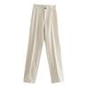 Fashion Women's Pants Office Lady Solid Straight Casual Pants Vintage High Waist Zipper Trousers