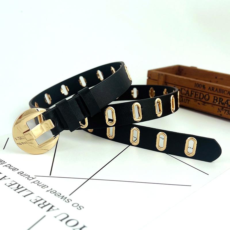 Pu Womens Leather Belt With Hollow Design And Alloy Closure For Casual Attire