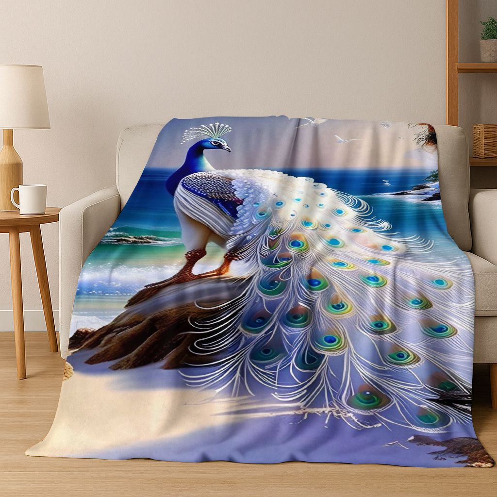 3D Colorful Peacock Romantic Birds Dream Flannel Blanket,Cozy Soft Throw Blanket for Home Bedroom Bed Sofa Picnic Cover Gift Kid