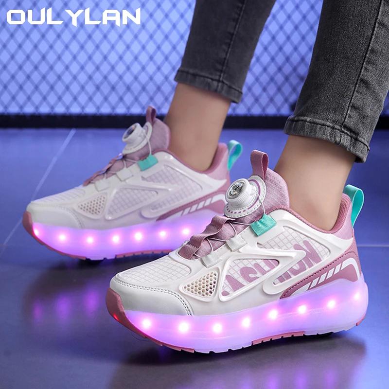 LED Lamp Strip Detachable Roller Kids Shoes Comfortable Breathable Anti-skid Wear-resistant Sole Lightweight Children Sneaker