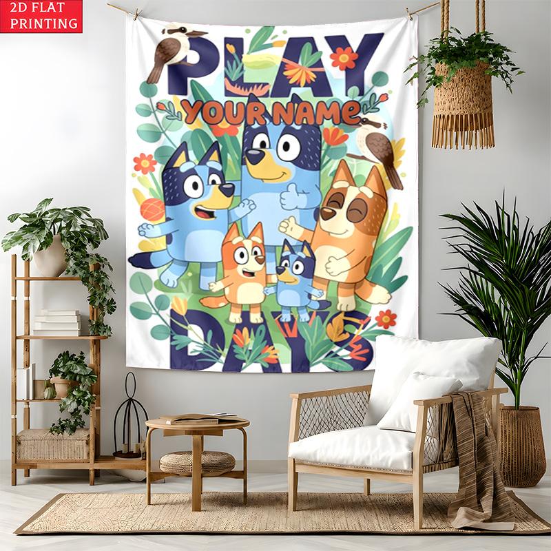 Bluey Custom Name Tapestry Personalized Wall Art Hanging Bohemian Home Decor for Bedroom Dorm Living Room
