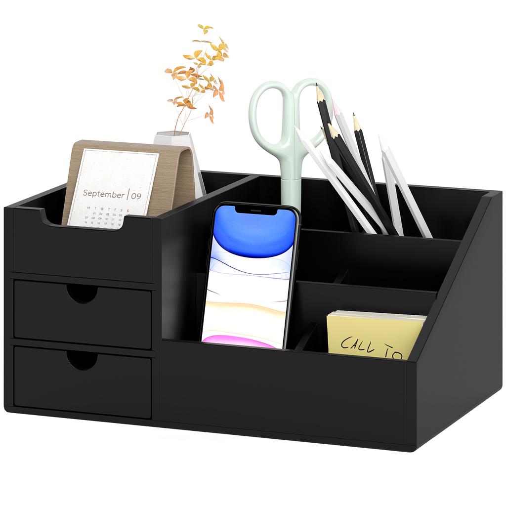 Desk Organizer 2 Drawers Storage Box Office Box Organization Black 33 x 20.5 x 15.5 cm
